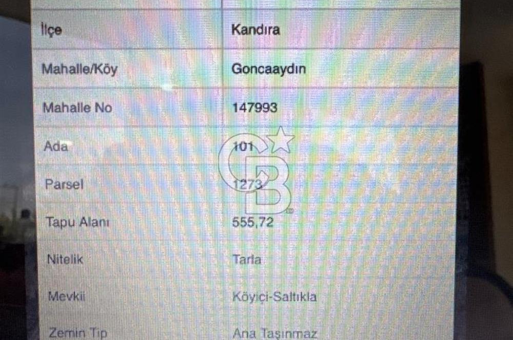 CB ATLASTAN KANDIRA GONCAAYDINDA 555m2 SATILIK TARLA