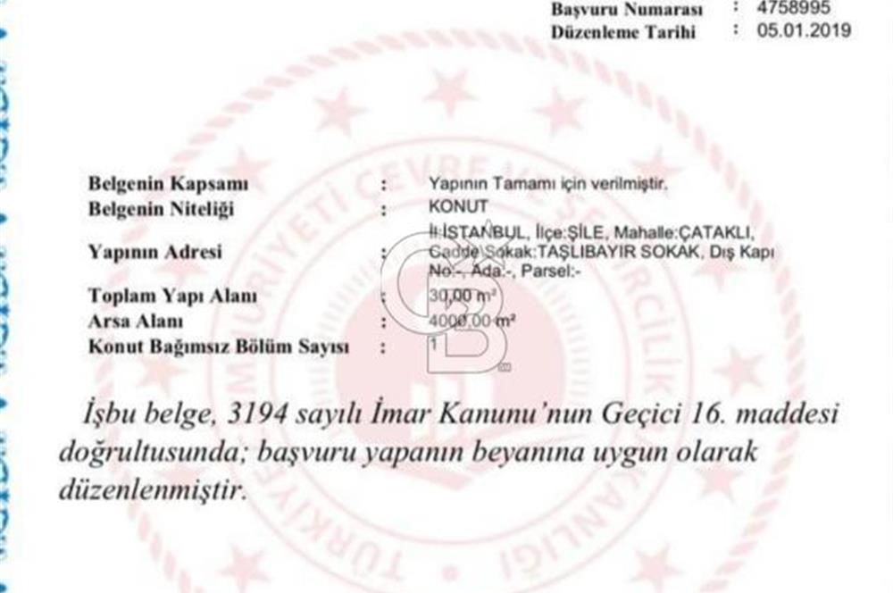 Şile Çataklı Mahallesi'nde 4084 M2 Yola Cephe Yatırımlık Arsa