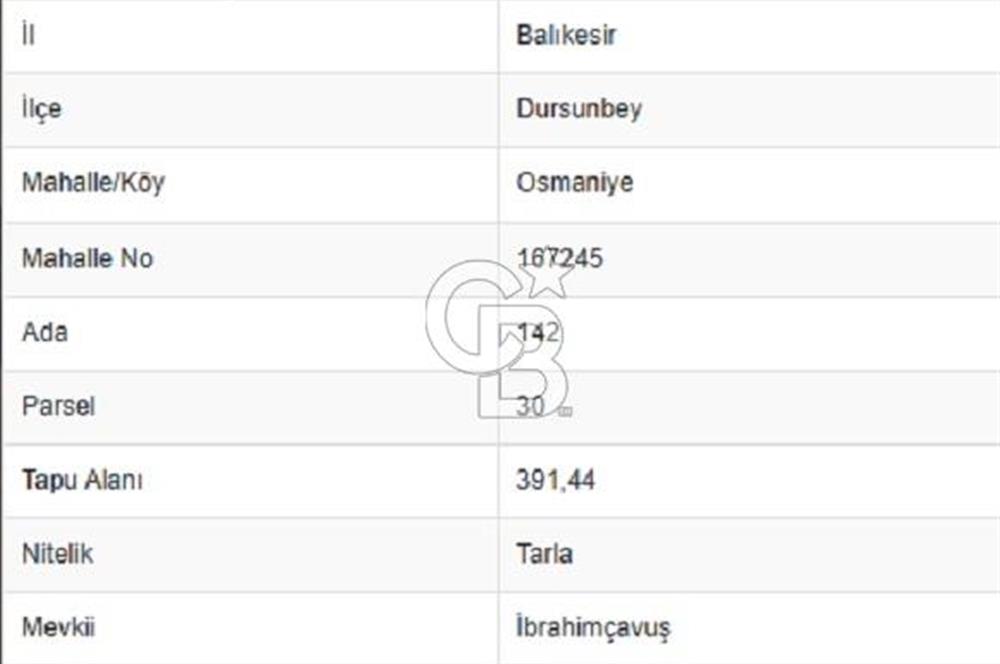 Balıkkesir Dursunbey Osmaniye 391 M2 Satılık Tarla