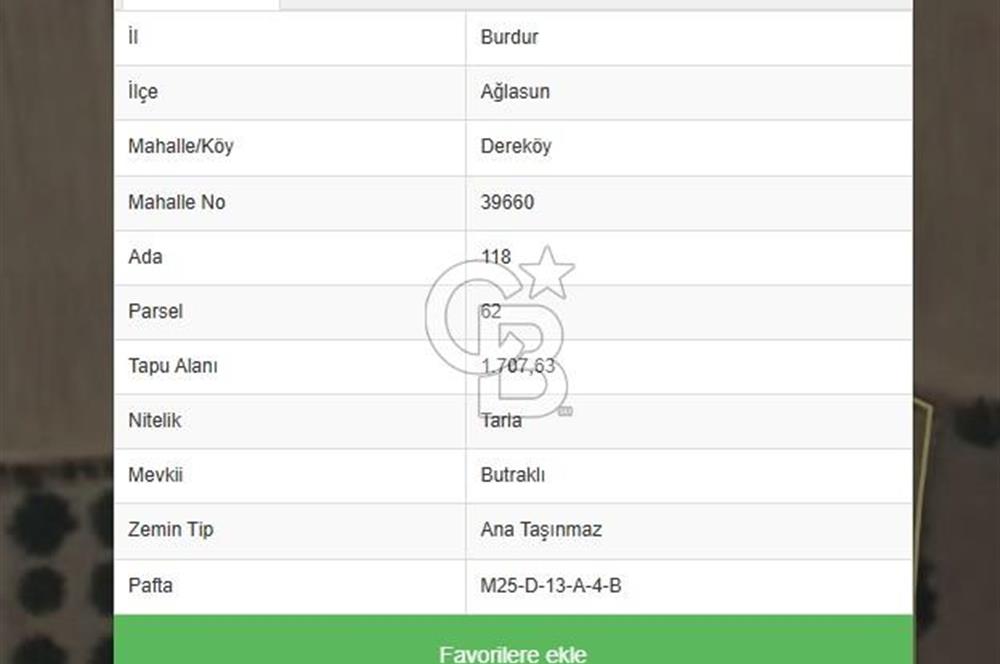 BURDUR AĞLASUN DEREKÖY'DE SATILIK TARLA