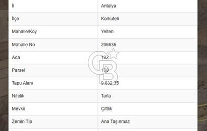 KORKUTELİ YELTEN'DE SATILIK TARLA