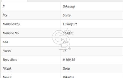 TEKİRDAĞ SARAY ÇUKURYURT SATILIK HİSSELİ TARLA