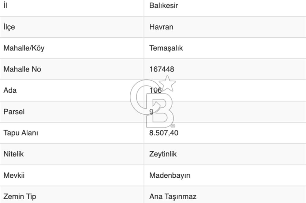 HAVRAN TEMAŞALIK'TA TEPEOBA YOLU ÜZERİ 8,5 DÖNÜM ZEYTİNLİK