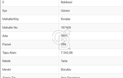 BALIKESİR GÖNEN KINALAR MAHALLESİ'NDE SATILIIK  ARAZİ