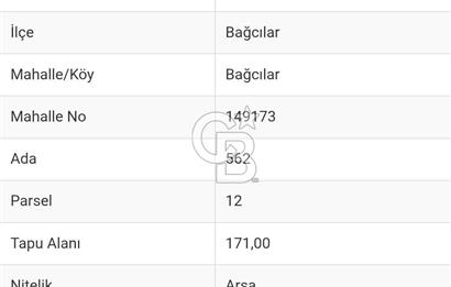 BAĞCILAR MERKEZ'DE 171 M2 KONUT İMARLI ARSA