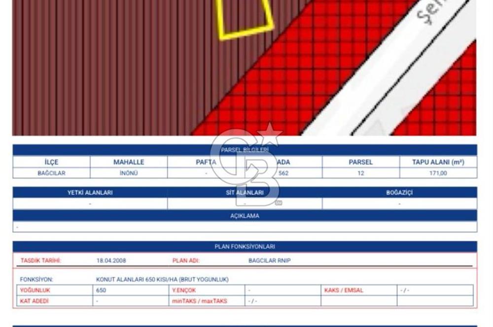 BAĞCILAR MERKEZ'DE 171 M2 KONUT İMARLI ARSA