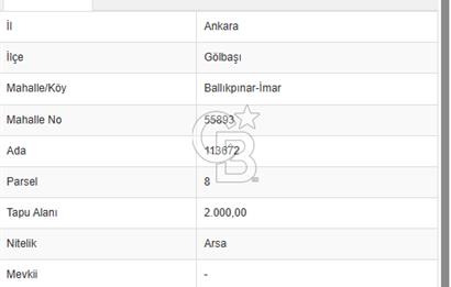CB Vizyon'dan GÖLBAŞI BALLIKPINAR MAHALLESİ'NDE TEK TAPU ARSA