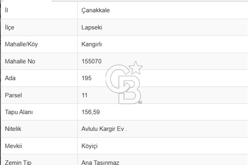 Çanakkale Lapseki Kangırlı'da Satılık 249 m² Arsa ve Eski Ev