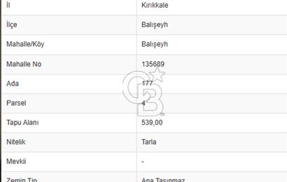 KIRIKKALE BALIŞEYH'TE SATILIK TARLA