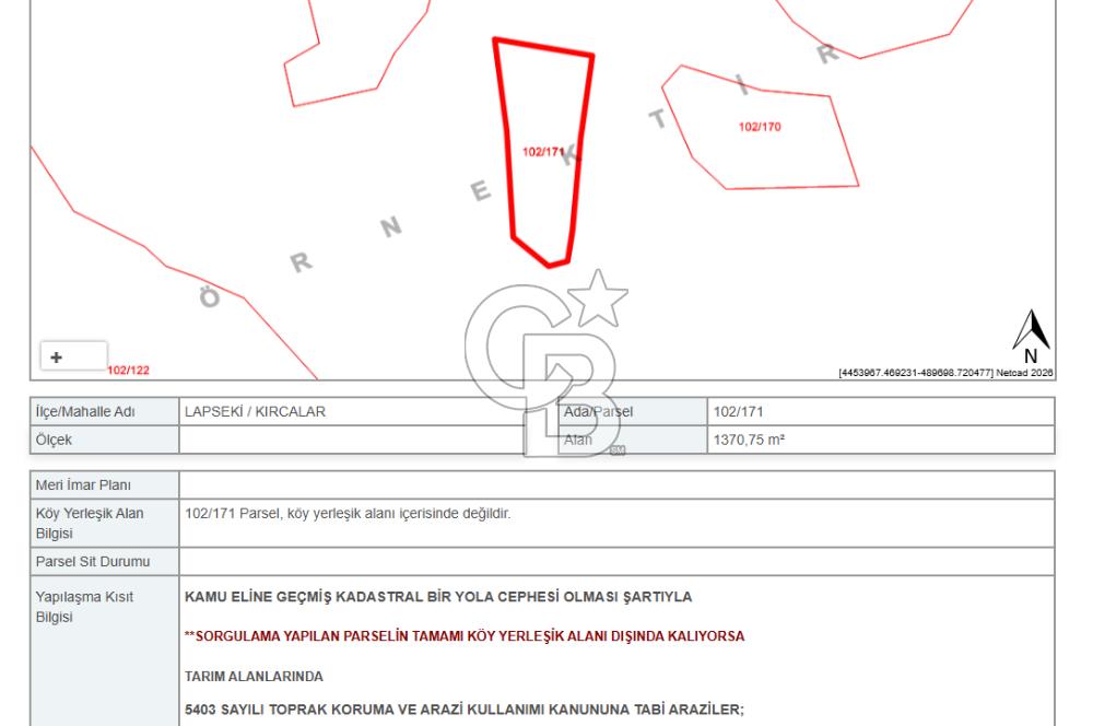 Lapseki Kırcalar'da Satılık Uygun Fiyatlı Yatırımlık Tarla