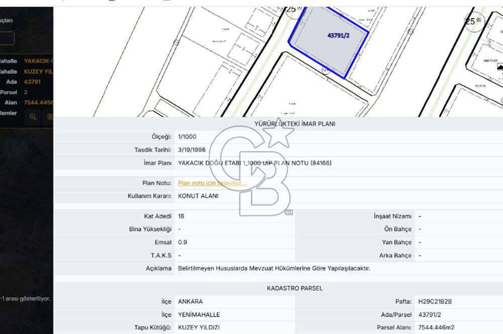 YENİMAHALLE KUZEY YILDIZI MH. 1045 m² KONUT İMARLI ARSA