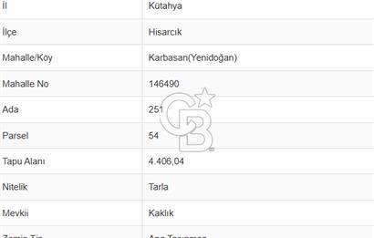 KÜTAHYA HİSARCIK'TA KADASTRAL YOLA CEPHE 4406m2 YATIRIMLIK TARLA