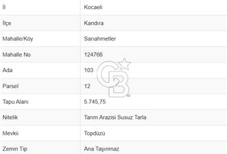 KOCAELİ KANDIRA SARIAHMETLERDE 5745 m² SATILIK TARLA - 1 - 365416