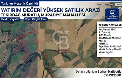 TEKİRDAĞ MURATLI MURADİYE MAHALLESİ YATIRIM DEĞERİ YÜKSEK ARAZİ