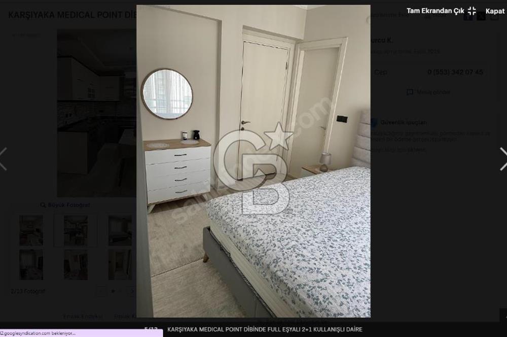 Karşıyaka Medical Poınt Yanında, Eşyalı 2+1 Kiralık Daire
