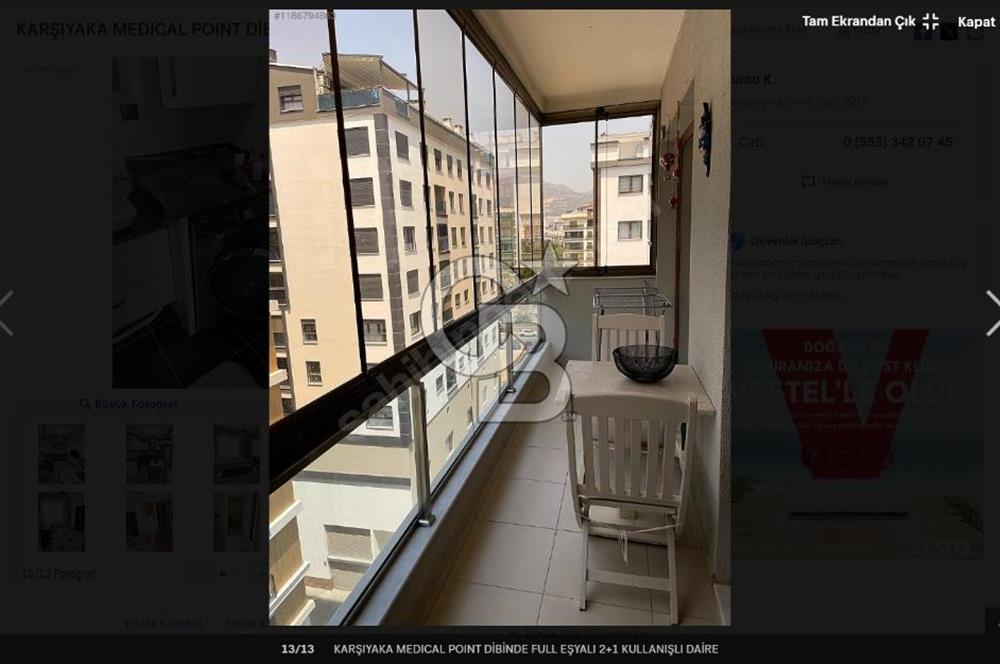 Karşıyaka Medical Poınt Yanında, Eşyalı 2+1 Kiralık Daire