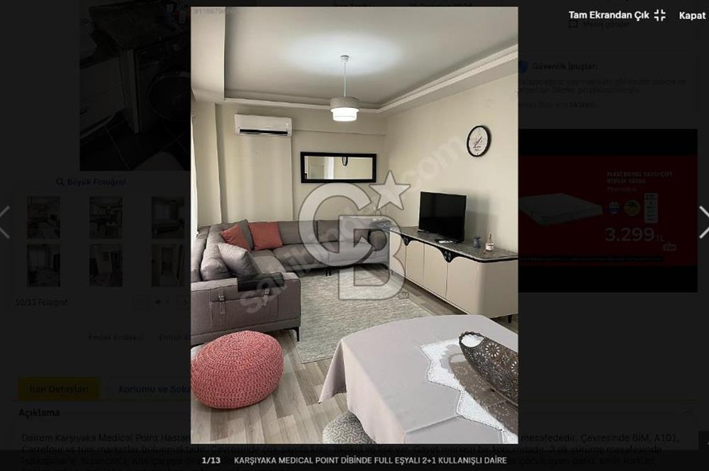 Karşıyaka Medical Poınt Yanında, Eşyalı 2+1 Kiralık Daire