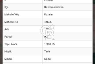 ANKARA KAHRAMANKAZAN KARALAR ŞAMLI MEVKİİ SATILIK TARLA - 5 - 365774
