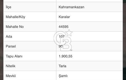 ANKARA KAHRAMANKAZAN KARALAR ŞAMLI MEVKİİ SATILIK TARLA