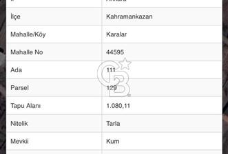 ANKARA KAHRAMANKAZAN KARALAR KUM MEVKİİ SATILIK TARLA - 1 - 365782
