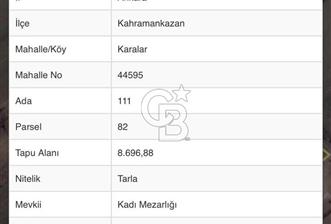 ANKARA KAHRAMANKAZAN KARALAR KADI MEZARLIĞI MEVKİİ SATILIK TARLA - 2 - 365781