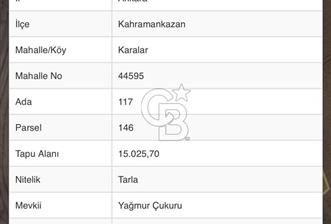ANKARA KAHRAMANKAZAN KARALAR YAĞMUR ÇUKURU MEVKİİ SATILIK TARLA - 10 - 365807