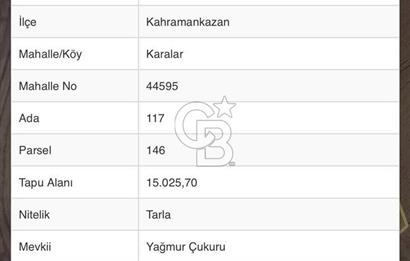 ANKARA KAHRAMANKAZAN KARALAR YAĞMUR ÇUKURU MEVKİİ SATILIK TARLA