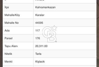 ANKARA KAHRAMANKAZAN KARALAR KIŞLACIK MEVKİİ SATILIK TARLA - 8 - 365810