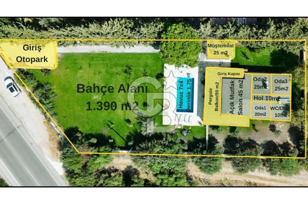 Datça Kızlan'da 1.634 m2 Arsa İçinde Müstakil Havuzlu 3+1 Villa
