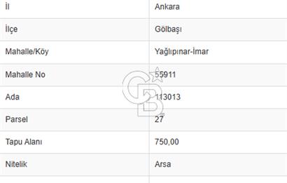 GÖLBAŞI YAĞLIPINAR DA 750m² GÖL MANZARALI İMARLI ARSA 0,20 EMSAL