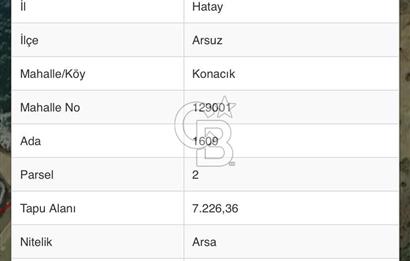 ARSUZ Konacık'ta Denize Sıfır, Turizm İmarlı Satılık Arsa - 7.226 m²  Fırsatı!