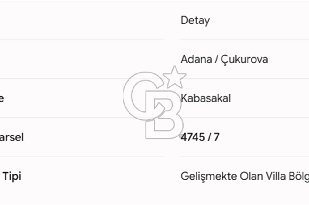 ÇUKUROVA KABASAKAL'DA MUHTEŞEM KONUMLU VİLLA ARSASI