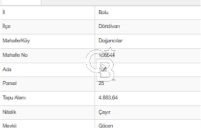 BOLU DÖRTDİVAN DOĞANCILAR KÖYÜNDE 4.883,64 m² SATILIK TARLA