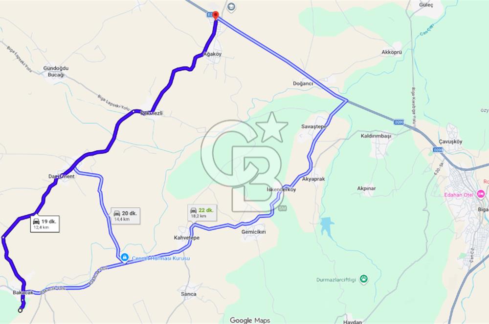 Çanakkale/Biga-BAKACAK Köyü SATILIK 12 DÖNÜM Tarla-220 Ceviz