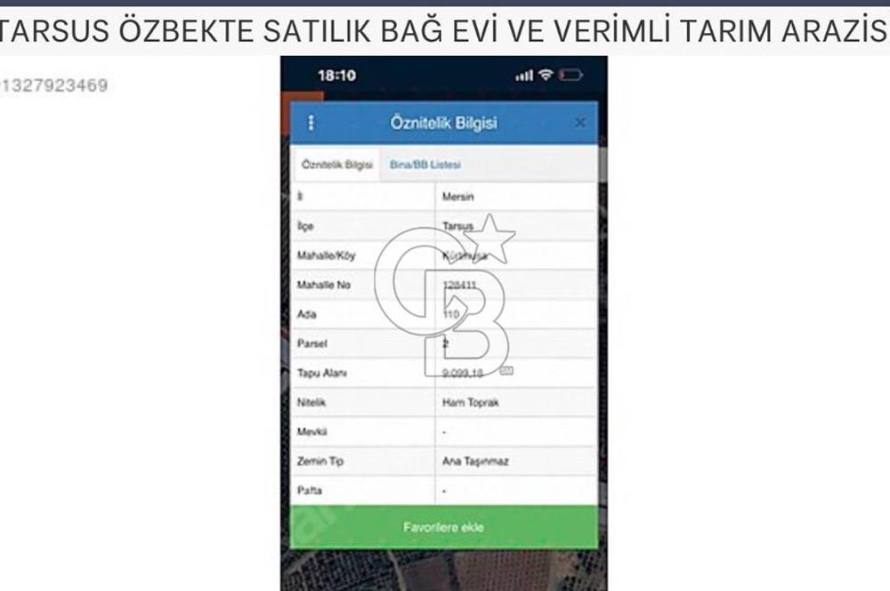 TARSUS ÖZBEKTE SATILIK BAĞ EVİ VE VERİMLİ TARIM ARAZİS