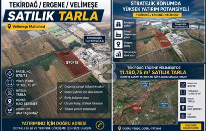 Tekirdağ Ergene Velimeşede Sanayi Bölgesine Komşu Satılık Tarla