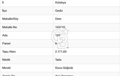 Kütahya Gediz Dere de 2.171 m² Müstakil Tapulu