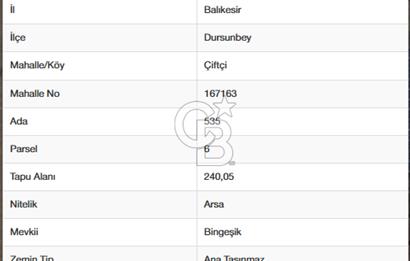 Balıkesir Dursunbey Çiftçi de 240 m² Müstakil Tapulu İmarlı Arsa
