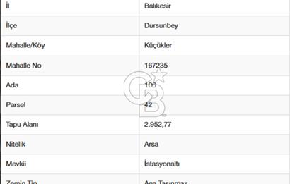 Balıkesir Dursunbey Küçükler de 2.952 m² İmarlı Arsa