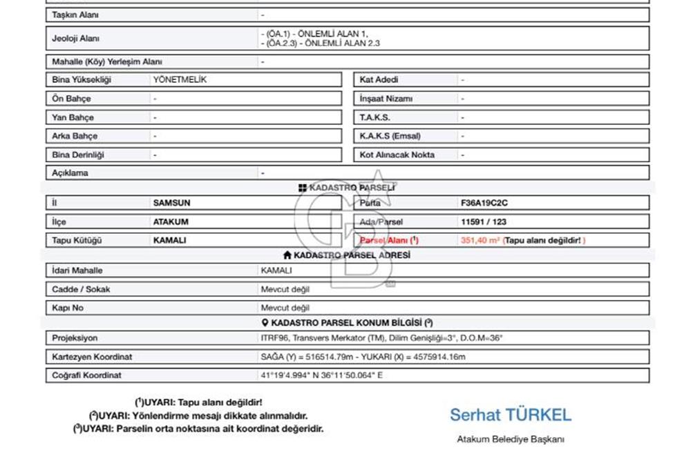 ATAKUM KAMALI’DA İMAR SINIRINDA YATIRIMLIK TARLA – 307,45 m² SATILIK HİSSE