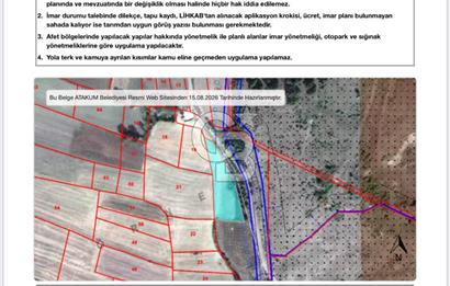 ATAKUM KAMALI’DA YOLU BULUNAN – İMAR SINIRINA YAKIN 1.730 m² SATILIK TARLA HİSSESİ