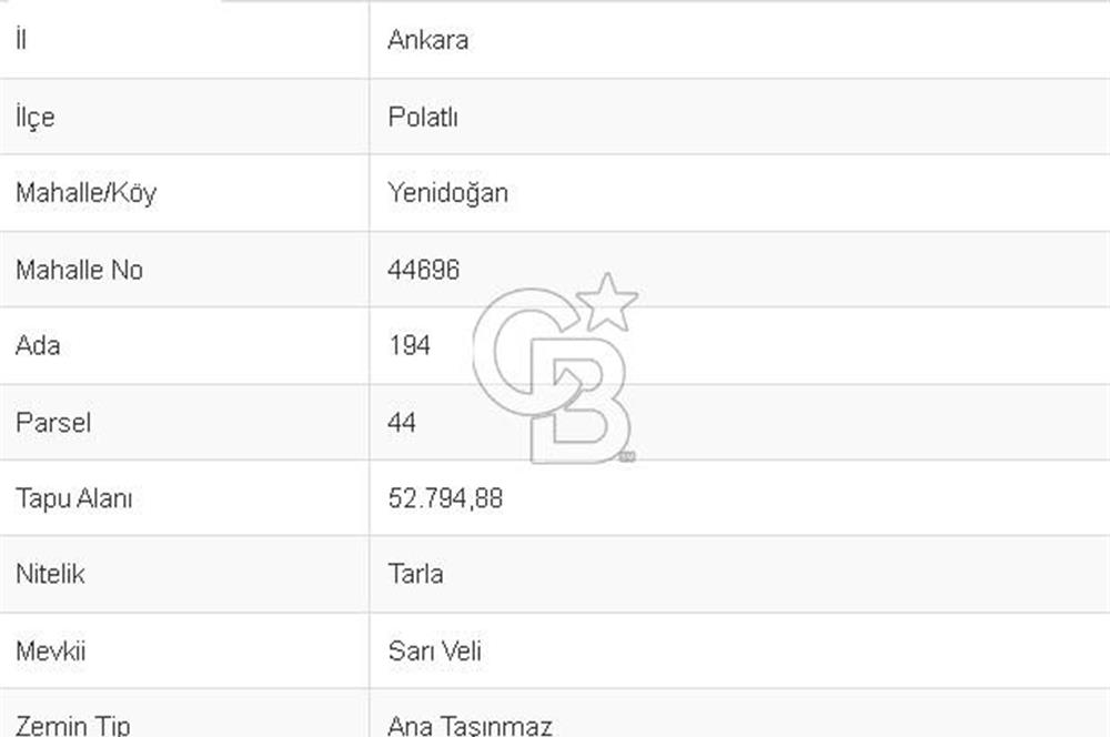 Ankara Polatlı Ana yola 300 metre 52795 m2 Satılık Tarla