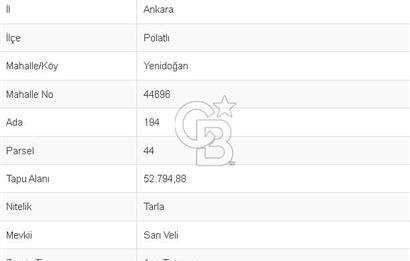 Ankara Polatlı Ana yola 300 metre 52795 m2 Satılık Tarla