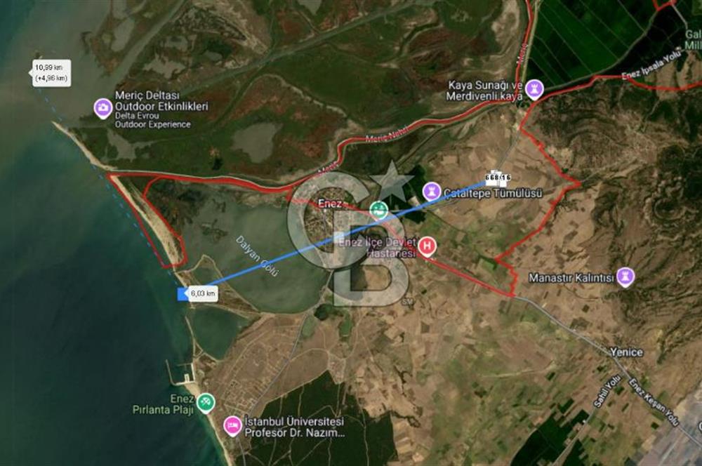 Denize 6 km, Ana Yola 105 mt cepheli, Satılık 22 Dönüm Tarla
