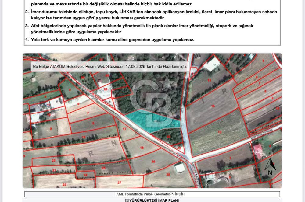 ATAKUM KAMALI KÖY İÇİNDE – İKİ YOLA CEPHELİ SATILIK TARLA HİSSESİ