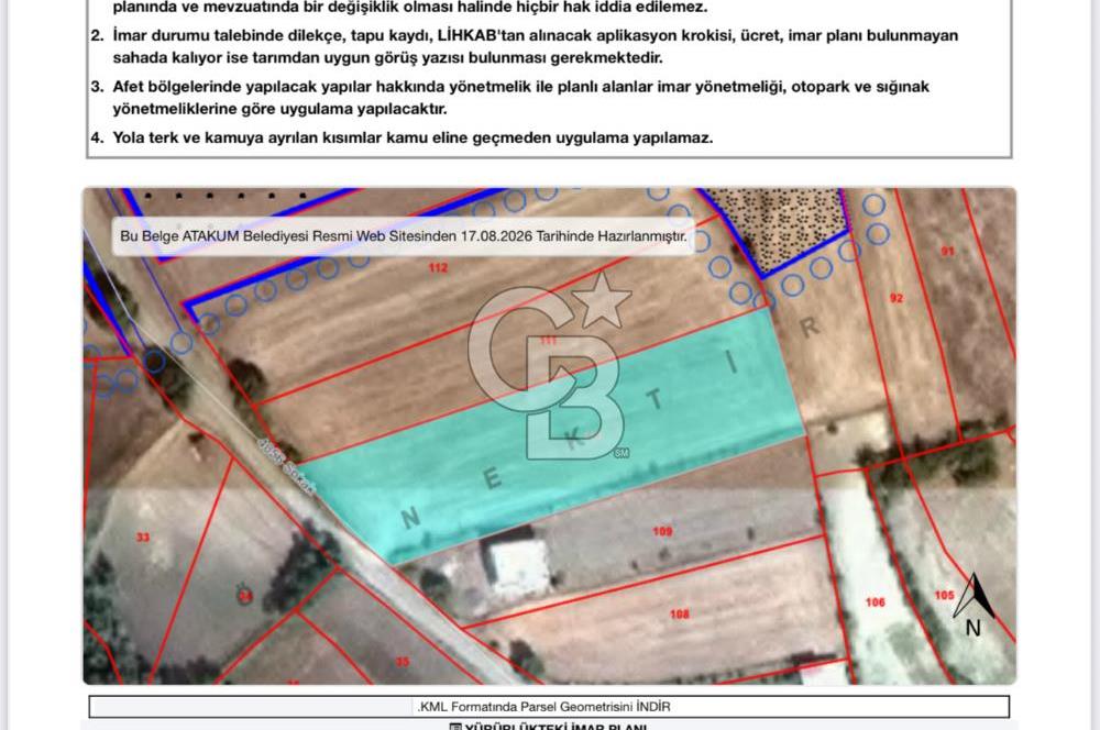 ATAKUM KAMALI – YOLA CEPHE | İMAR SINIRINA ÇOK YAKIN YATIRIMLIK TARLA