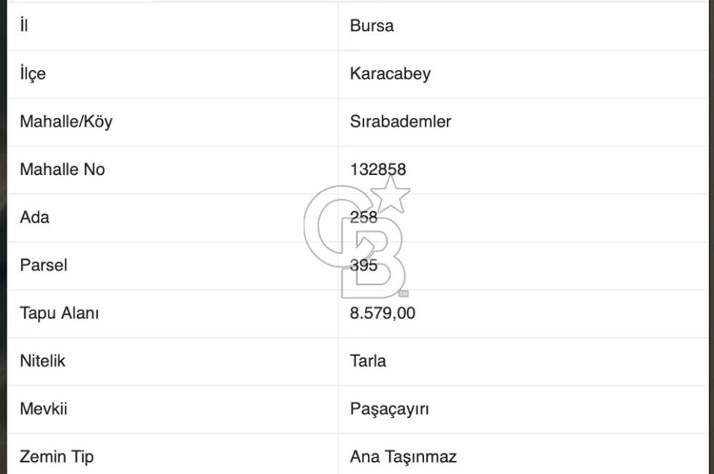 CB AMBIANCE'DAN KARACABEY/SIRABADEMLER'DE 8.579 m² TARLA