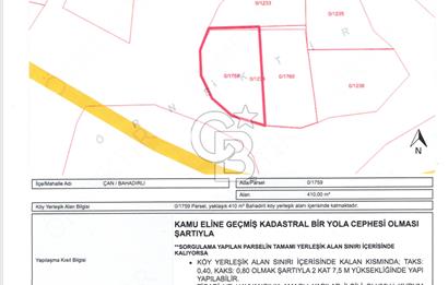 ÇANAKKALE/ÇAN/BAHADIRLI KÖYÜ 410 m² KÖY İÇİ İMARLI SATILIK ARSA