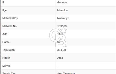 AMASYA MERZİFON 385 M² TEK TAPU KÖK TAPU KONUT İMARLI ARSA!