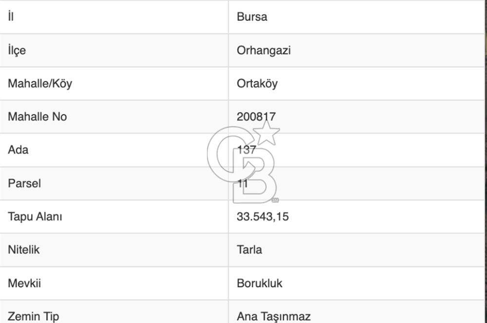 ORHANGAZİ,ORTAKÖY DE SANAYİYE YAKIN SATILIK YATIRIMLIK TARLA